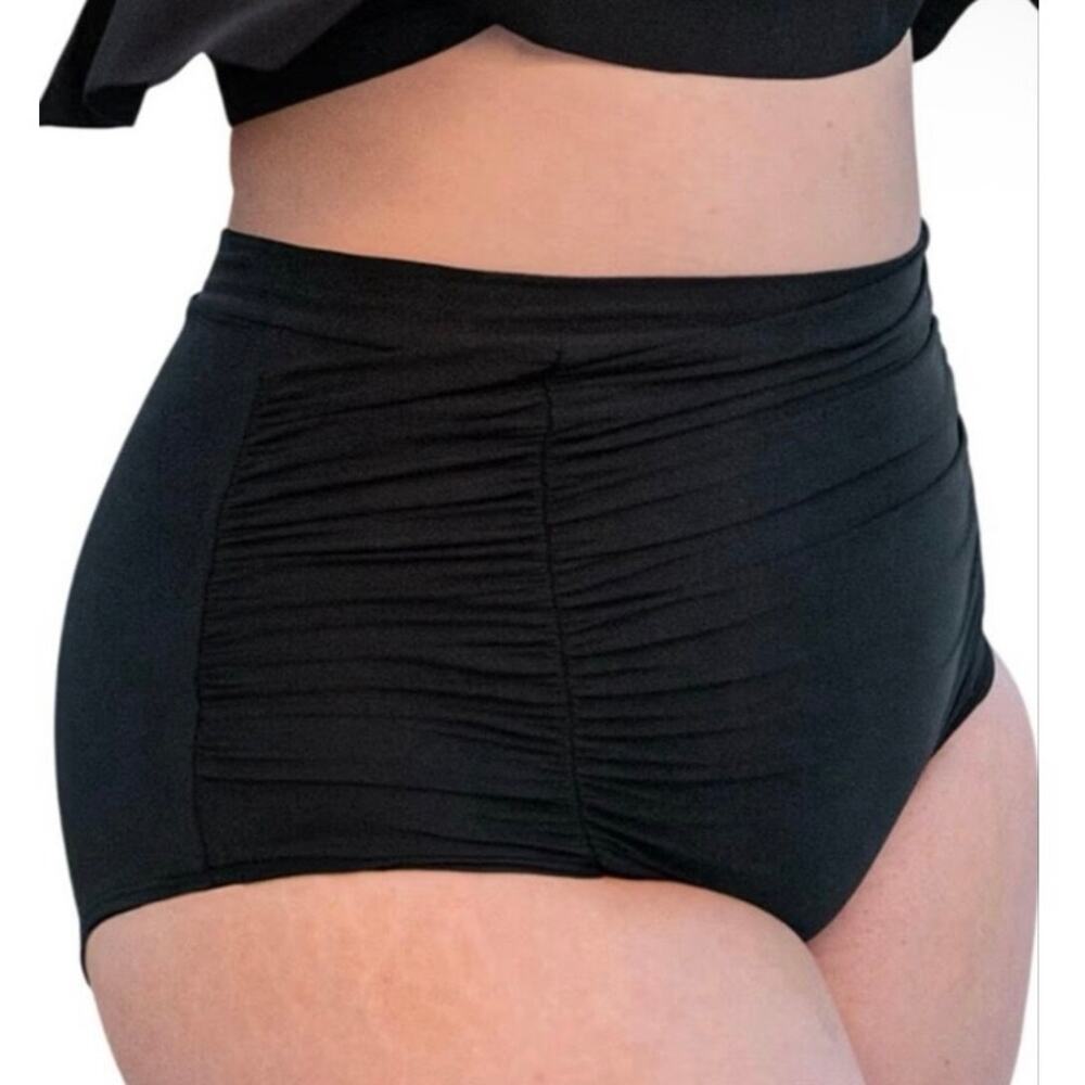 Shapermint Empetua Black High Waisted Control Bikini Bottom 3X Full Coverage